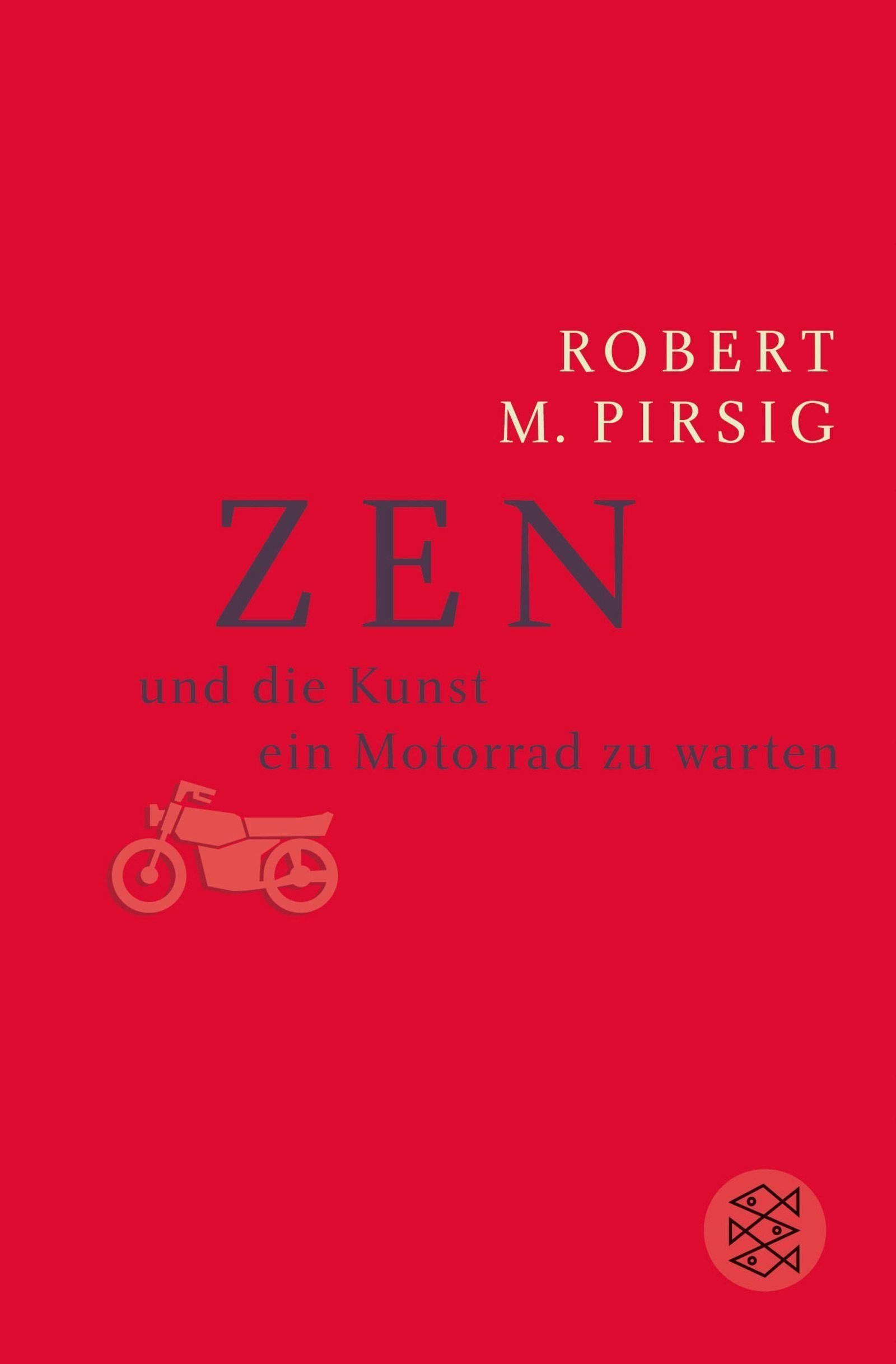 Motorrad auf roten Hintergrund eines Buchcovers über wahres Glück