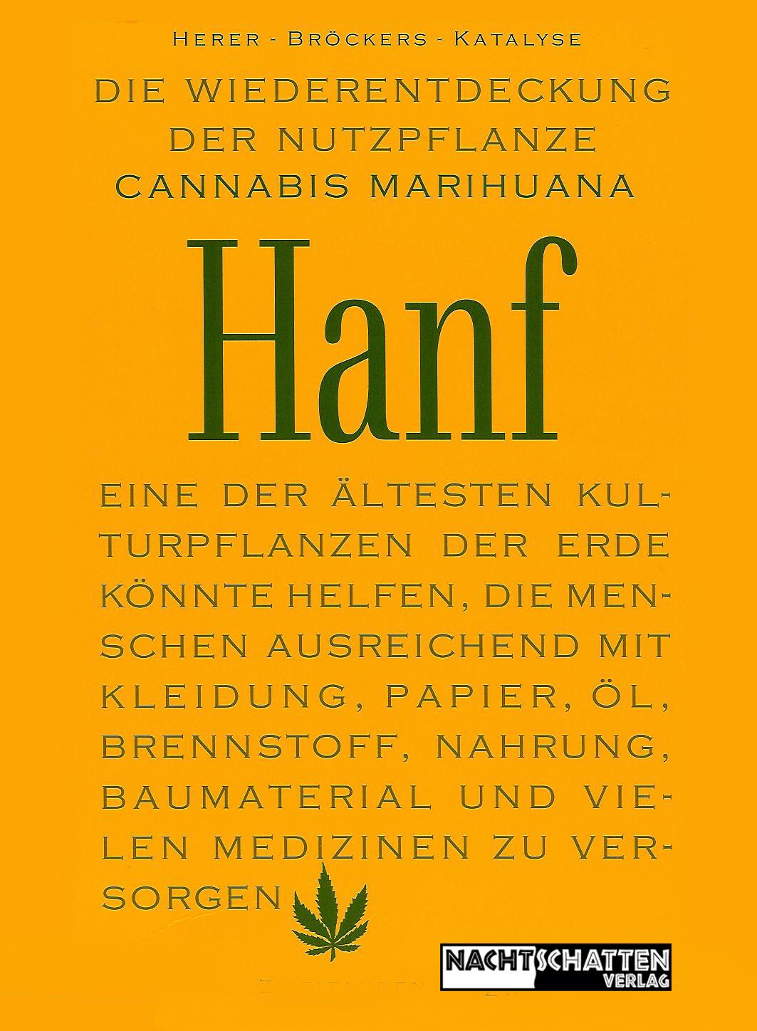 Cannabis Pflanze Blatt und Text über Marihuana auf orangenem Hintergrund